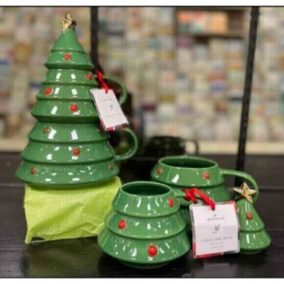 Hallmark Holiday Christmas Tree Stacking Mugs Set NWT - Picture 2 of 6